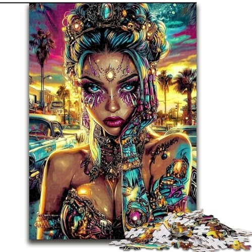 1000-teiliges Puzzle für Erwachsene und Jugendliche, tätowierte Frau, Spielzeug, Lernspiele, stressabbauende Wanddekoration (Größe 26x38cm) von LiJianXXE