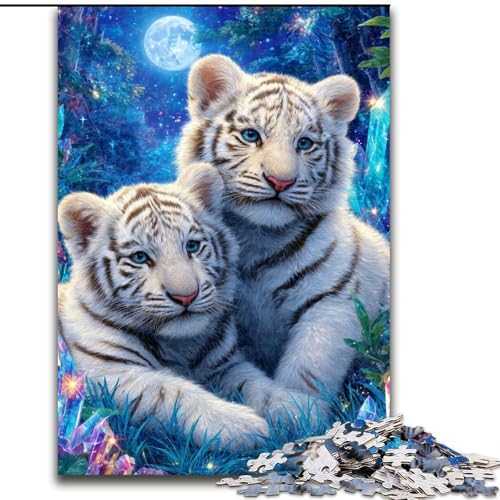 1000-teiliges Puzzle für Erwachsene und Jugendliche, weißer Tiger, Spielzeug, Lernspiele, Stressabbau, Stärkung der Liebe zwischen Paaren (Größe 50x75cm) von LiJianXXE