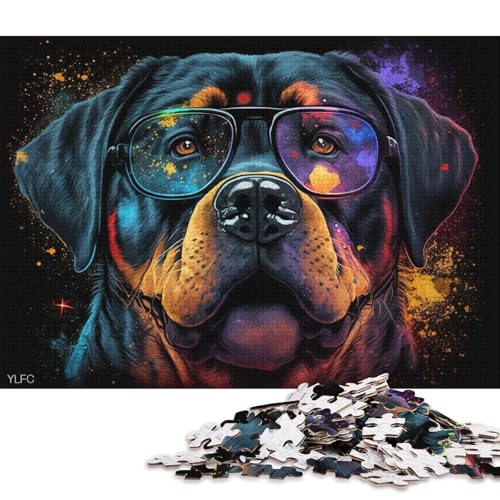 1000-teiliges Puzzle für Erwachsene und Kinder. Bunter Rottweiler mit Brille. Puzzle für Erwachsene. Holzpuzzle, anspruchsvoll, Aber unterhaltsam und humorvoll (Größe 75 * 50 cm) von LiJianXXE