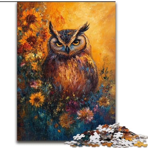 1000-teiliges Puzzle für Erwachsene und Teenager, Eulenblumen, Spielzeug, Lernspiele, Stressabbau, Stärkung der Liebe zwischen Paaren (Größe 50x75cm) von LiJianXXE