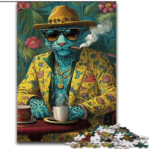 1000-teiliges Puzzle für Erwachsene und Teenager, modischer Leopard, Spielzeug, Lernspiele, Stressabbau, Stärkung der Liebe zwischen Paaren (Größe 50x75cm) von LiJianXXE
