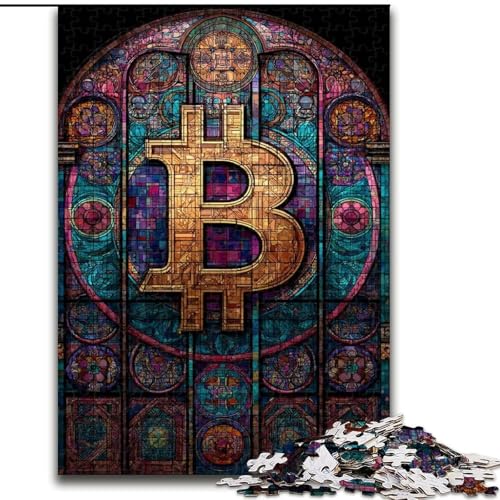 1000-teiliges Puzzle für Teenager, Geschenke, Buntglas, Bitcoin, Lernspielzeug, Familienspiele, einzigartige Geburtstags- und Geschenkideen (Größe 26x38cm) von LiJianXXE