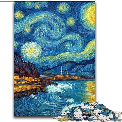 1000-teiliges Puzzle für Teenager, Van Goghs Nachthimmel, Lernspielzeug, Familienspiele, einzigartige Geburtstags- und Geschenkideen (Größe 26x38cm) von LiJianXXE