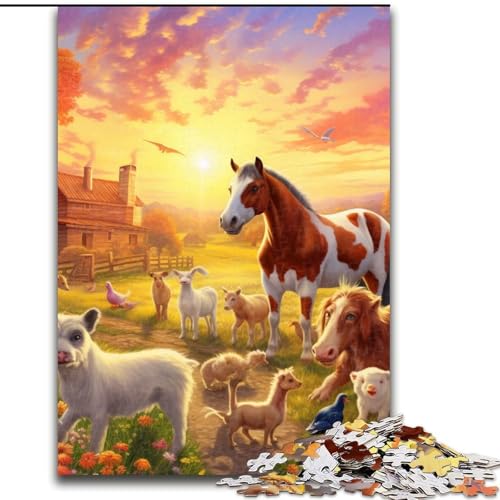 1000-teiliges Puzzle mit Bauernhoftieren. Aus Holz, Geburtstage, Weihnachten, Halloween, Erntedankfest, Ostern. 1000 Stück(50x75cm) von LiJianXXE