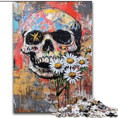 1000-teiliges Puzzle mit Blumen und Totenköpfen im Basquiat-Stil, geeignet für Kinder ab 14 Jahren, Lernspiele für zu Hause, DIY-Spielzeug, Kunstwerk, Geschenk (Größe 50x75cm) von LiJianXXE