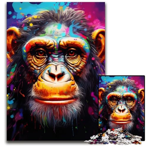 1000-teiliges Schimpansen-Puzzle aus Karton. Entspannen und herausfordern, farbenfrohe Kunst zur Heimdekoration, Freunde, 26x38cm/10,23x14,96 Zoll 1000-teiliges Schimpansen-Puzzle aus Karton. Entspannen und herausfordern, farbenfrohe Kunst zur Heimdekoration, Freunde, 26x38cm/10,23x14,96 Zoll von LiJianXXE
