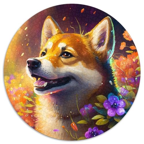 Blumen Shiba Inu Puzzle 1000 Teile für Erwachsene Runde Puzzles 1000 Teile für Erwachsene für Familieninteraktives Spiel 67,5 x 67,5 cm von LiJianXXE