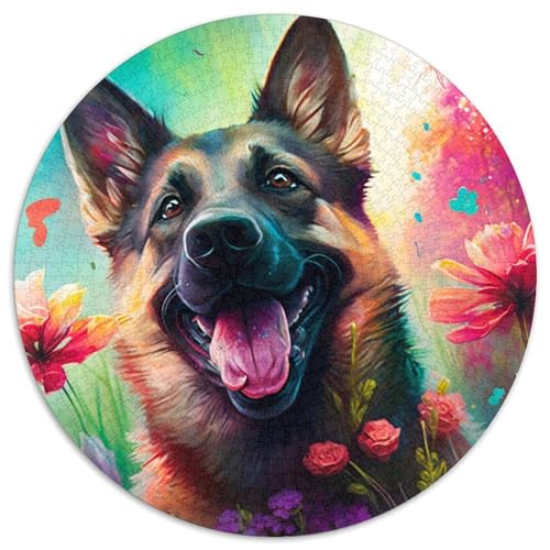 Blumenschäferhund 1000 Teile Puzzle Geschenke 1000 Teile rundes Puzzle für Reiseliebhaber und Paare, anspruchsvolles Spielzeug 67,5 x 67,5 cm von LiJianXXE