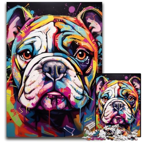 Bulldog-Graffiti-Puzzles für Erwachsene, 1000 Kartonpuzzles, interaktives Familienspiel, Denksportaufgabe, Lernspielzeug, 26x38cm/10,23x14,96 Zoll von LiJianXXE