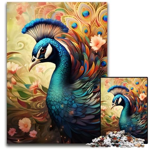 Bunter Kunstpfau, 1000 Teile Puzzle, Geschenke, Kartonpuzzle, interaktives Familienspiel, DIY-Heimdekor, Denksport-Geschenk, 26x38cm/10,23x14,96 Zoll von LiJianXXE