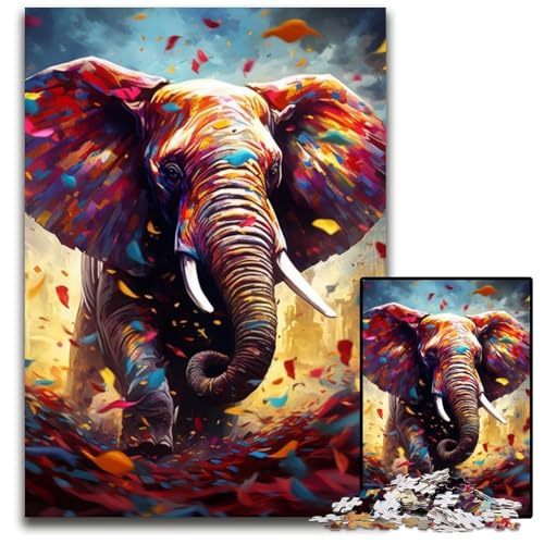Buntes Kunst-Elefanten-Puzzle für Erwachsene, 1000 Teile, unmögliches Puzzle für Erwachsene, ideales DIY-Dekor und Denksport-Geschenk, 26x38cm/10,23x14,96 Zoll von LiJianXXE