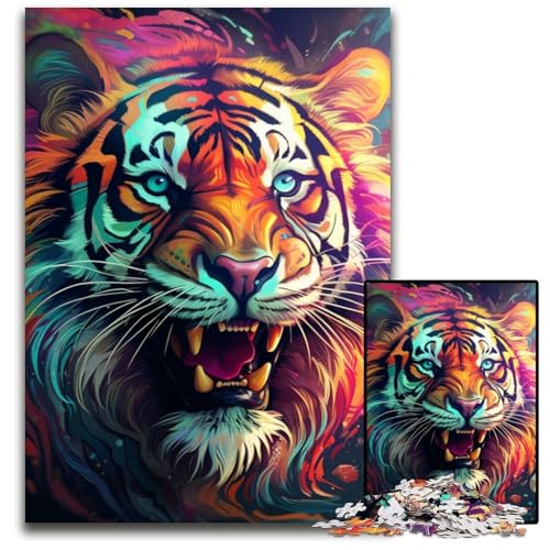 Buntes Kunst-Tiger-Puzzle, 1000 Teile, unmögliches Puzzle für Erwachsene, entspannende Unterhaltung, Heimdekoration, 26x38cm/10,23x14,96 Zoll von LiJianXXE