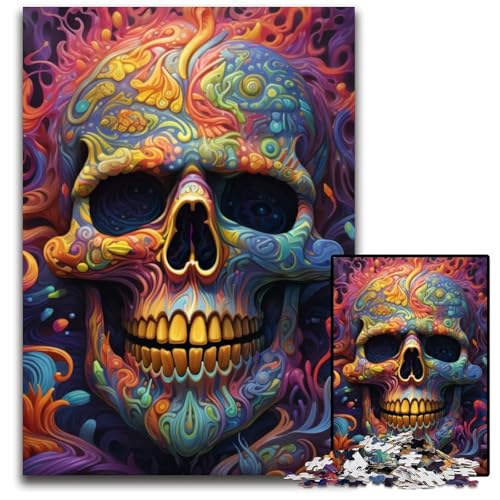 Buntes Kunst-Totenkopf-Puzzle 1000 Teile für Erwachsene, Puzzle für Erwachsene, pädagogisches Denkspiel, künstlerische Heim- und Bürodekoration, ab 14 Jahren, 26x38cm/10,23x14,96 Zoll von LiJianXXE