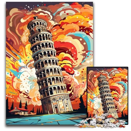 Buntes Puzzle mit 1000 Teilen für Erwachsene „Der Schiefe Turm von Pisa“. Unmögliches Puzzle für Erwachsene. Anspruchsvolles DIY-Denkspiel,perfektes Familienspiel oder dekoratives Geschenk von LiJianXXE