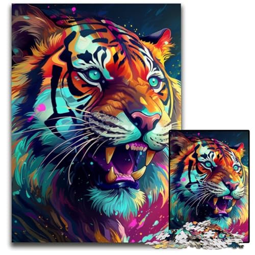 Buntes Tiger-Kunst-Puzzle für Erwachsene, 1000-teiliges Kartonpuzzle, schwieriges Denkspiel für Jugendliche, 26x38cm/10,23x14,96 Zoll Buntes Tiger-Kunst-Puzzle für Erwachsene, 1000-teiliges Kartonpuzzle, schwieriges Denkspiel für Jugendliche, 26x38cm/10,23x14,96 Zoll von LiJianXXE