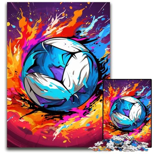 Buntes Volleyball-Puzzle 1000 Teile für Erwachsene, Kartonpuzzle, anspruchsvolles Denkspiel für Teenager, unterhaltsames interaktives Spiel für die ganze Familie, 26x38cm/10,23x14,96 Zoll von LiJianXXE