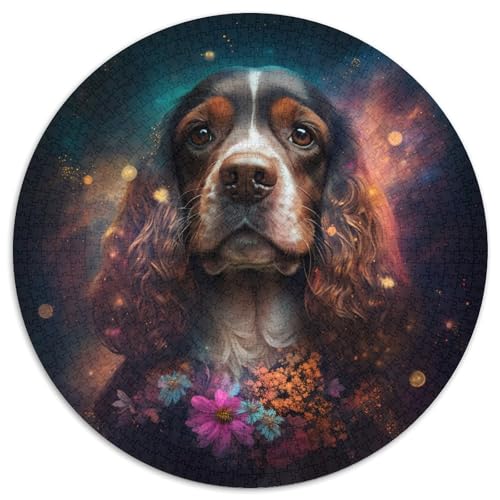 Cocker Spaniel Puzzle 1000 Teile für Erwachsene, rundes Puzzle 1000 Teile für Erwachsene, Denksportaufgabe, Spiel für Erwachsene, interaktive Familienaktivität, 67,5 x 67,5 cm von LiJianXXE
