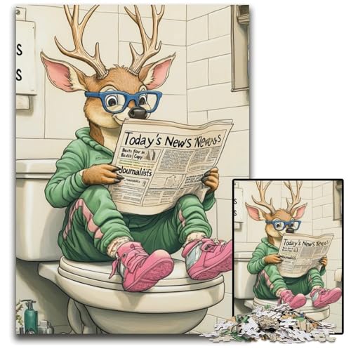 Deer Go Toilet Puzzle für Erwachsene, 1000 Holzpuzzles, interaktives Familienspiel, Denksportaufgabe, Lernspielzeug, 50x75cm/19,68x29,52 Zoll Deer Go Toilet Puzzle für Erwachsene, 1000 Holzpuzzles, interaktives Familienspiel, Denksportaufgabe, Lernspielzeug, 50x75cm/19,68x29,52 Zoll von LiJianXXE