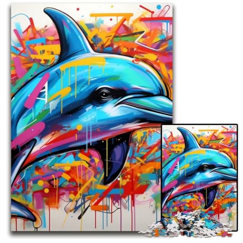 Delphin-Graffiti-Puzzle 1000 Teile für Erwachsene, Kartonpuzzle, anspruchsvolles Denkspiel für Teenager, unterhaltsames interaktives Spiel für die ganze Familie, 26x38cm/10,23x14,96 Zoll von LiJianXXE