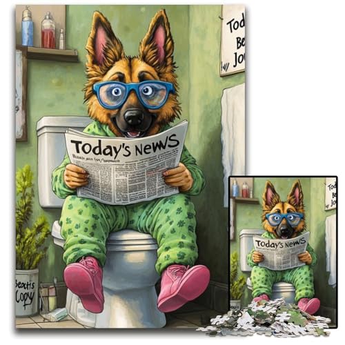 Deutscher Schäferhund geht auf die Toilette,1000-teiliges Puzzle für Erwachsene,Kartonpuzzle für Erwachsene,pädagogisches Denkspiel,künstlerische Heim- und Bürodekoration,ab 14 Jahren,10,23x14,96 Zoll von LiJianXXE
