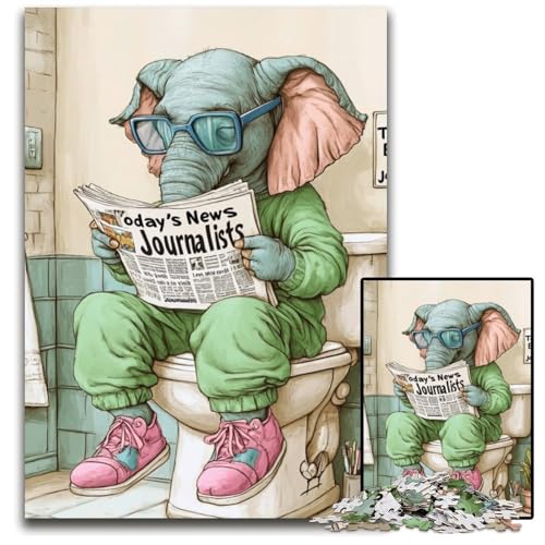 Elephant Go Toilet Puzzle 1000 Teile Puzzle für Erwachsene, Denksportaufgabe, Teenager und Heimdekoration, 50x75cm/19,68x29,52 Zoll von LiJianXXE