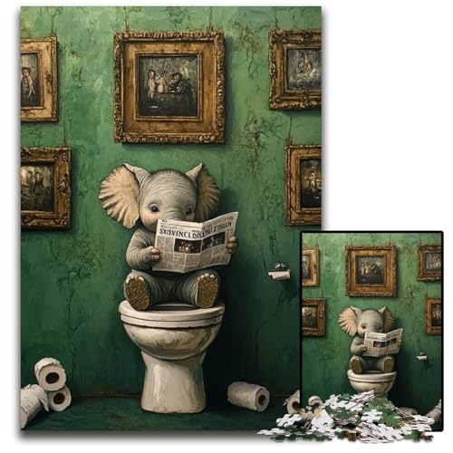 Elephant Go Toilet Puzzle für Erwachsene, 1000-teiliges Kartonpuzzle, schwieriges Denkspiel für Jugendliche, 26x38cm/10,23x14,96 Zoll von LiJianXXE