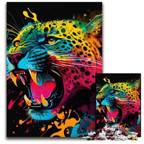Fantasy Leopard Puzzle 1000 Teile für Erwachsene, Holzpuzzle, anspruchsvolles Denkspiel für Teenager, Familienspaß, interaktives Spiel, 50x75cm/19,68x29,52 Zoll von LiJianXXE