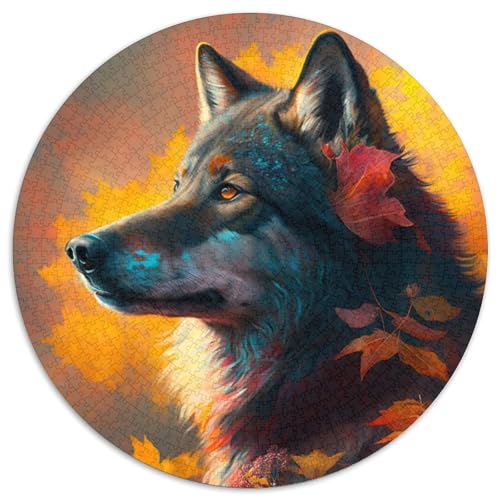 Fantasy Wolf 1000-teiliges Puzzle, rund, 1000 Teile, anspruchsvolles Denkspiel – entspannendes Spielzeug für Teenager, 67,5 x 67,5 cm von LiJianXXE
