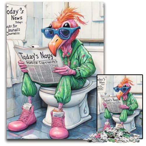 Flamingo Go Toilet-Puzzle für Erwachsene, 1000-teiliges Holzpuzzle, perfekt für Teenager und Sammler, ideale Heimdekoration und Reisegeschenk, 50x75cm/19,68x29,52 Zoll von LiJianXXE