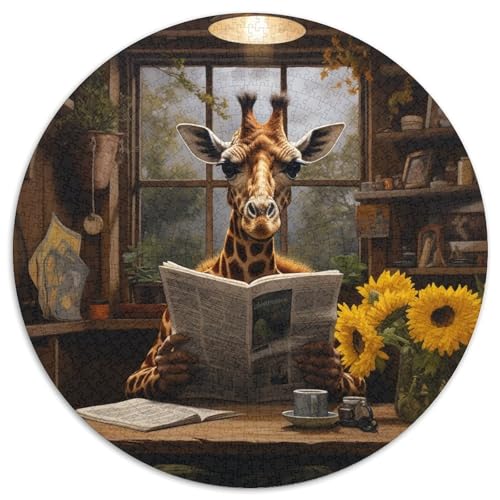 Giraffe liest Zeitung Puzzle 1000 Teile für Erwachsene Runde Puzzles 1000 Teile für Erwachsene für Familieninteraktives Spiel 67,5 x 67,5 cm von LiJianXXE