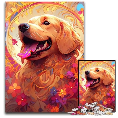 Golden Retriever Puzzle 1000 Teile für Erwachsene, Puzzles für Erwachsene, Gehirn-Herausforderung, Teenager und Heimdekoration, 26x38cm/10,23x14,96 Zoll von LiJianXXE