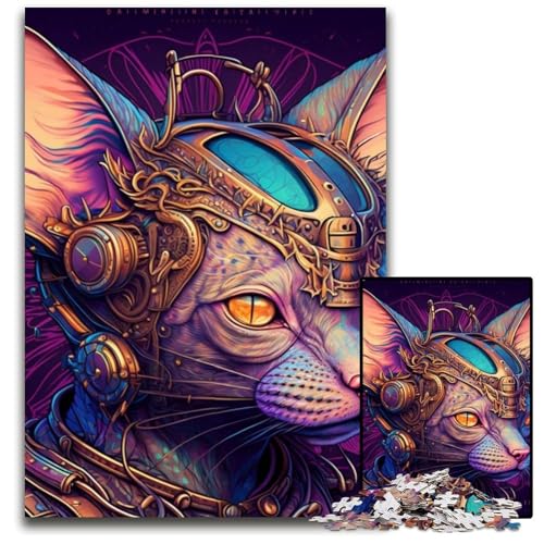 Haarloser Katzenkrieger, 1000-teiliges Puzzle für Erwachsene, Holzpuzzle für Erwachsene, für Teenager und Familienspaß – DIY-Denkspiel, Geschenk, 50x75cm/19,68x29,52 Zoll von LiJianXXE