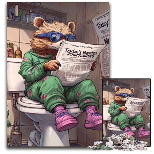 Honey Badger Go Toilet 1000-teiliges Puzzle, unmögliches Puzzle für Erwachsene, entspannende Unterhaltung, Heimdekoration, 50x75cm/19,68x29,52 Zoll von LiJianXXE