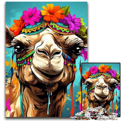 Kamel mit Blumen, 1000-teiliges Puzzle für Erwachsene, Holzpuzzle, pädagogische Aktivität zur Verbesserung kognitiver Fähigkeiten, 50x75cm/19,68x29,52 Zoll Kamel mit Blumen, 1000-teiliges Puzzle für Erwachsene, Holzpuzzle, pädagogische Aktivität zur Verbesserung kognitiver Fähigkeiten, 50x75cm/19,68x29,52 Zoll von LiJianXXE