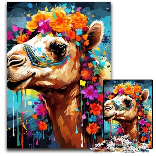 Kamel mit Blumen, Puzzle 1000 Teile, Unmögliches Puzzle für Erwachsene, Heimdekoration, 26x38cm/10,23x14,96 Zoll von LiJianXXE