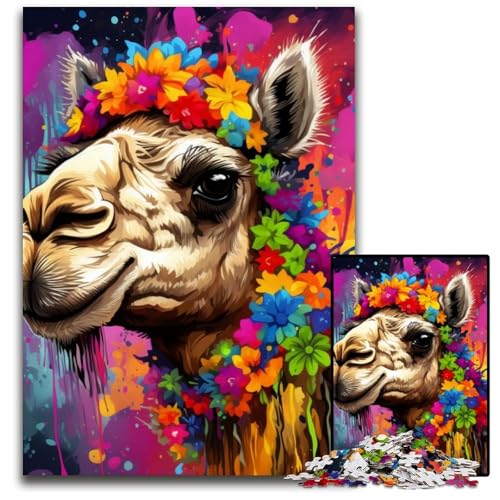 Kamel mit Blumen, Puzzle 1000 Teile für Erwachsene, Puzzle für Erwachsene, Gehirn-Herausforderung, Teenager und Heimdekoration, 26x38cm/10,23x14,96 Zoll von LiJianXXE