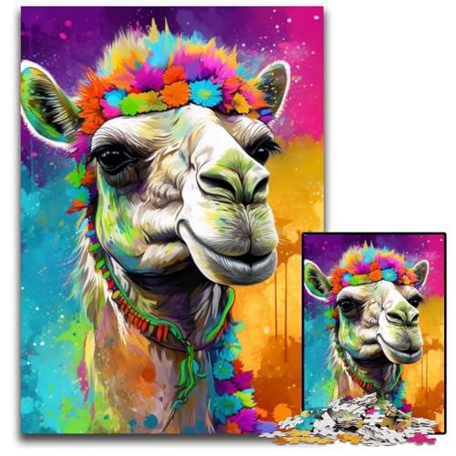 Kamel mit Blumen, Puzzle 1000 Teile für Erwachsene, Puzzle für Erwachsene, pädagogisches Denkspiel, künstlerische Heim- und Bürodekoration, ab 14 Jahren, 26x38cm/10,23x14,96 Zoll von LiJianXXE