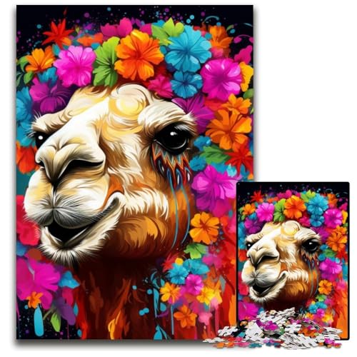 Kamel mit Blumen, Puzzle für Erwachsene, 1000 Teile, Kartonpuzzle, perfekt für Teenager und Sammler, ideale Heimdekoration und Reisegeschenk, 26x38cm/10,23x14,96 Zoll von LiJianXXE