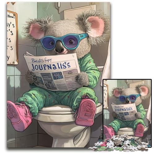 Koala Go Toilet, 1000-teiliges Puzzle für Erwachsene, Holzpuzzle, pädagogische Aktivität zur Verbesserung kognitiver Fähigkeiten, 50x75cm/19,68x29,52 Zoll von LiJianXXE