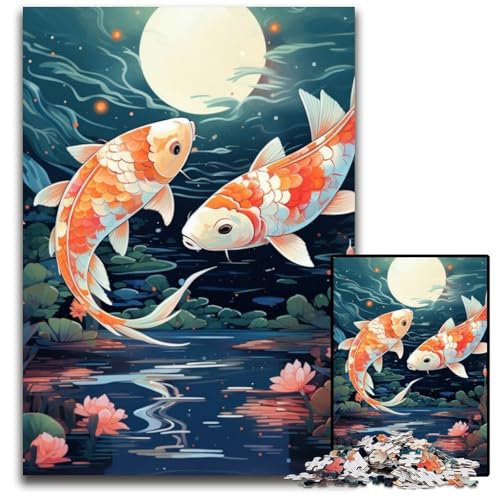 Koi-Puzzle 1000 Teile für Erwachsene, Puzzle für Erwachsene, pädagogisches Denkspiel, künstlerische Heim- und Bürodekoration, ab 14 Jahren, 26x38cm/10,23x14,96 Zoll von LiJianXXE