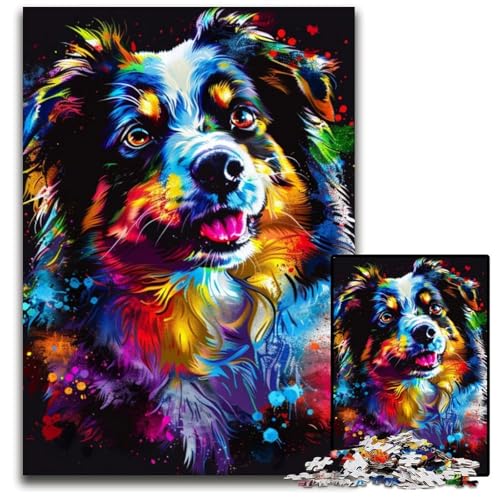 Miniatur-Puzzle mit amerikanischem Schäferhund, 1000 Teile, unmögliches Puzzle für Erwachsene, Heimdekoration, 26x38cm/10,23x14,96 Zoll von LiJianXXE