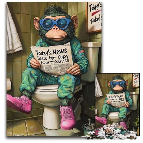 Monkey Go Toiletten-Puzzle für Erwachsene, 1000-teiliges Puzzle für Erwachsene, interaktives Familienspiel, Familienaktivitätsspiel, 50x75cm/19,68x29,52 Zoll von LiJianXXE
