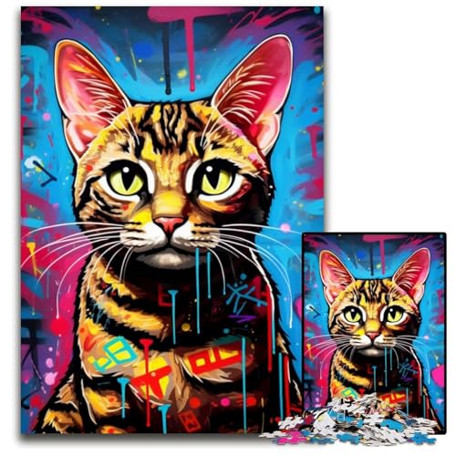 Ocelot Graffiti Art 1000-teiliges Puzzle für Erwachsene. Unmögliches Puzzle für Erwachsene. Anspruchsvolles DIY-Denkspiel, perfektes Familienspiel oder dekoratives Geschenk, 26x38cm/10,23x14,96 Zoll von LiJianXXE
