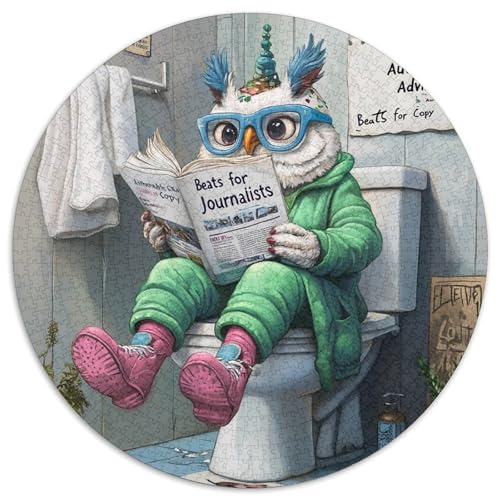 Owl Go Toilet Puzzle 1000 Teile für Erwachsene, runde Puzzles 1000 Teile für Erwachsene für interaktives Familienspiel, 67,5 x 67,5 cm von LiJianXXE
