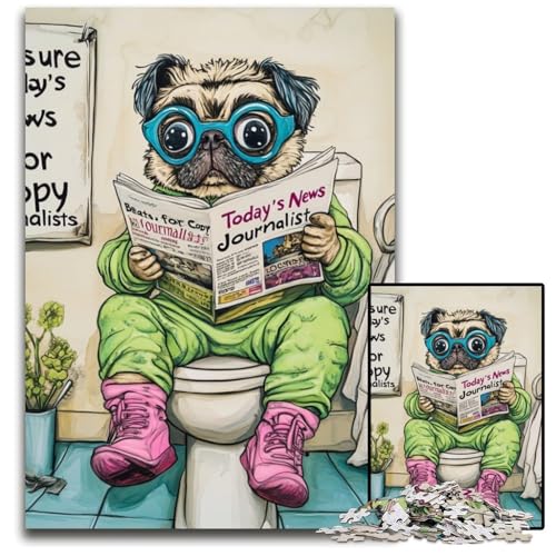 Pug Go Toilet Puzzle für Erwachsene, 1000-teiliges Puzzle für Erwachsene, anspruchsvolles DIY-Denkspiel für Teenager, 26x38cm/10,23x14,96 Zoll von LiJianXXE
