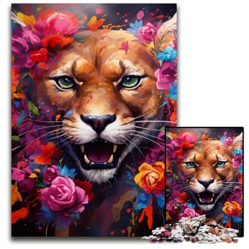 Puma-Blumen-Puzzle für Erwachsene, 1000-teiliges Puzzle für Erwachsene, anspruchsvolles DIY-Denkspiel für Teenager, 50x75cm/19,68x29,52 Zoll von LiJianXXE