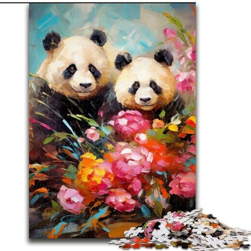 Puzzle 1000 Teile, Bunter Kunstpanda aus Holz, Hochschwieriges Denkspiel für Teenager, 50x75cm, für Geburtstage, Feiertage und besondere Anlässe von LiJianXXE