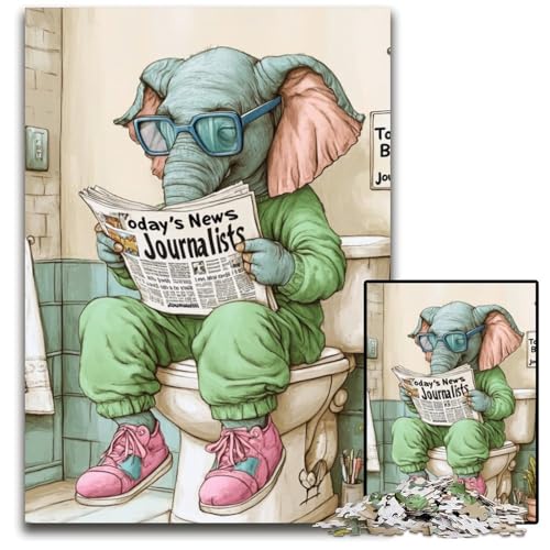 Puzzle 1000 Teile, Elefant geht auf die Toilette, Kartonpuzzle für Erwachsene, kreatives Familienspiel und Heimdekoration, Teenager, 26x38cm/10,23x14,96 Zoll von LiJianXXE