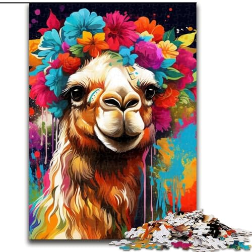 Puzzle 1000 Teile, Kamel mit Blumen aus Holz, schwieriges Denkspiel für Teenager, 50x75cm, für Geburtstage, Feiertage und besondere Anlässe von LiJianXXE