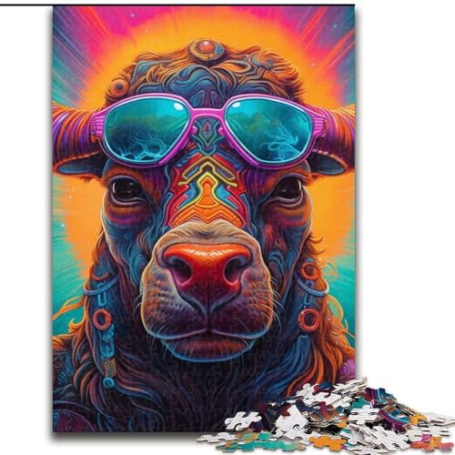 Puzzle 1000 Teile, Psychedelic Buffalo Puzzles aus Pappe, Geburtstage, Weihnachten, Halloween, Thanksgiving, Ostern, 1000 Stück(26x38cm) von LiJianXXE